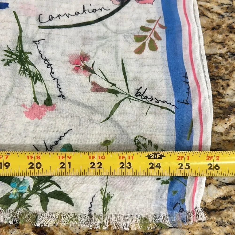 Floral Print Fringe Edges Lightweight Scarf